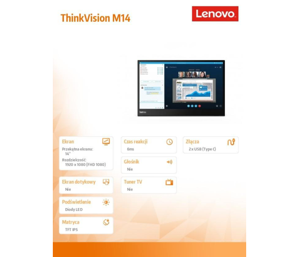 Lenovo 14'' ThinkVision M14 61DDUAT6EU Czarny - 1459942 - zdjęcie 9